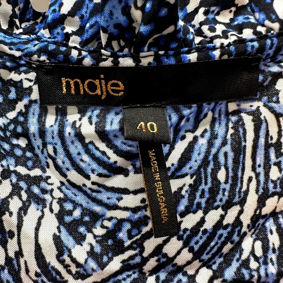 Maje Paris Blue Abstract Print Smocked Waist Mini Dress Size 40 - Picture 5 of 13